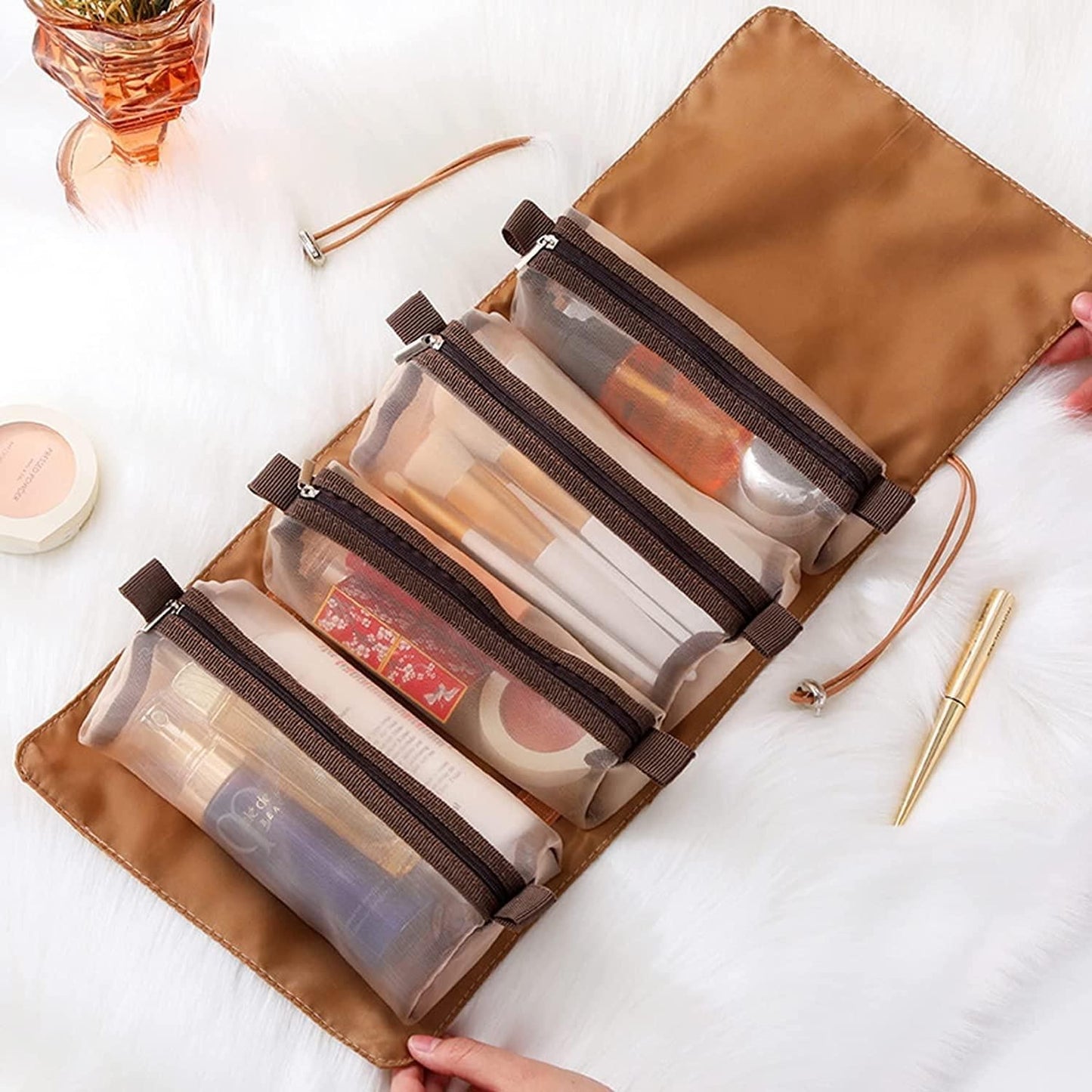 4-in-1 Detachable Hanging Toiletry Bag Foldable Travel Makeup Bag